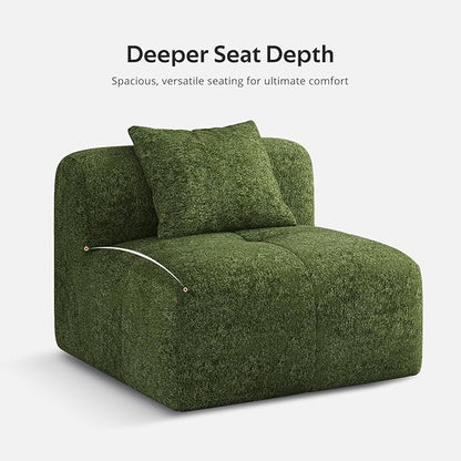 Modern L-Shaped Modular Sectional Sofa for Living Room，Oversized 3-Seater Couch with Deep Seat and Movable Ottoman – No Assembly,Comfortable Suede Fabric Boneless Sofa (Dark Green)