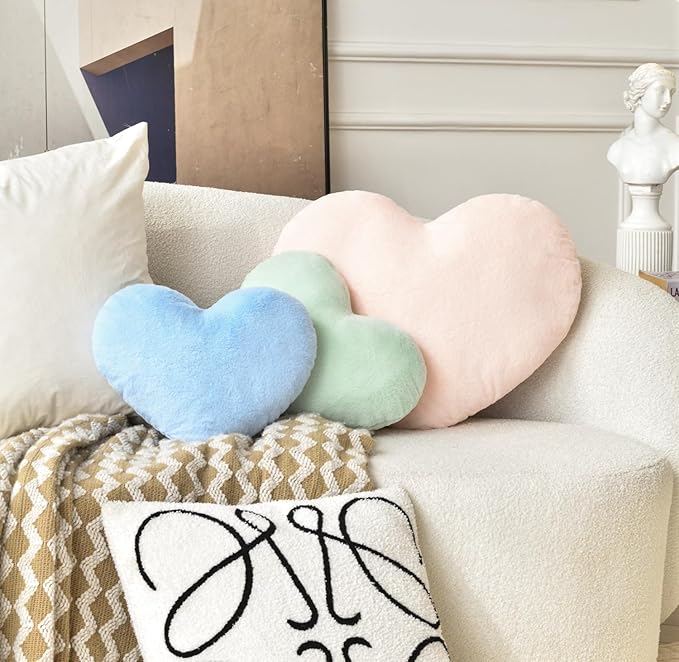 Petrella Heart Pillow Cute Fuzzy Pillows Throw Pillows for Bed Livingroom Home Decor Cushion Decorative Aesthetic Preppy Pillows Pink2,Small 13"x10"