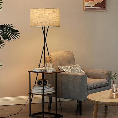 Kira Home Sadie 60" Modern Tripod Floor Lamp with Honey Beige Linen Drum Shade, Mid Century Cross-Leg Standing Light with 9W LED Bulb, Oil Rubbed Bronze Finish