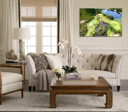 Golf Course Canvas Wall Art for Living Room Bedroom Bathroom Home Decorations Golf Course and Lake Picture Poster Prints Artwork Framed Ready to Hang(18''H x 24''W)