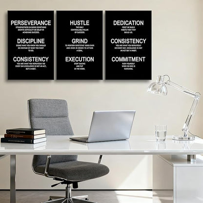 Inspirational Wall Art Perseverance Dedication Success Quote Office Decor Motivational Poster Canvas Prints Artwork for Living Room Modern Home Painting Pictures Stretched and Framed [48''W x 24''H]