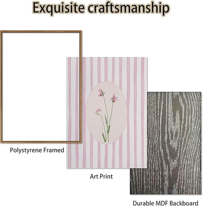 3 Piece Floral Framed Wall Art Pink Wildflower Canvas Wall Art Flower Pictures Wall Decor Boho Botanical Paintings Poster Prints for Girly Room Bedroom Living Room