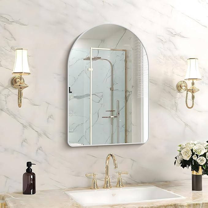 FORBATH Arched Bathroom Mirror 16x24 Inch, Silver Bathroom Mirror Wall Mounted Modern Aluminum Alloy Frame Arch Mirror for Bedroom Living Room Entryway, Hanging or Leaning Against Wall