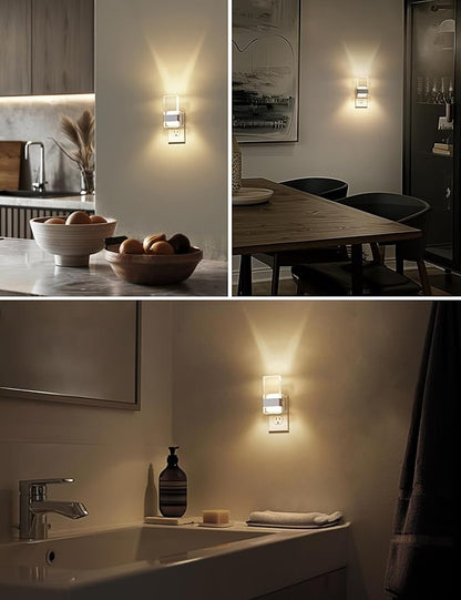 L LOHAS LED Night Light, Night Lights Plug Into Wall [2 Pack], Dusk-to-Dawn Sensor Decorative Night Light, 0-100LM Dimmable Nightlight, LED Acrylic Bright Nightlights for Bathroom, Hallway, Kitchen