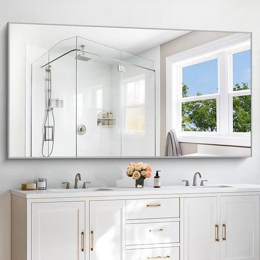 COFENY 30x72inch Bathroom Mirror, Silver Rectangle Mirror with Thin Metal Frame, Large Rectangular Wall Mirror for Bathroom, Living Roomm, Hair Salon, Big Farmehouse Mirrors Hang Horizontal/Vertical