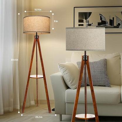 EOEYYOYB Floor Lamps with Shelf, Modern Standing Lamp with 3 Color Temperature Led Bulb, Tall Lamps with Foot Switch for Living Room Bedroom and Office, Walnut