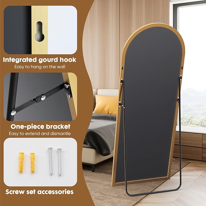 Sweetcrispy 71"x26" Arched Full Length Mirror, Full Body Mirror with Aluminum Alloy Thin Frame, Leaning or Standing, Suitable for Bedroom, Livingroom, Cloakroom, Gold