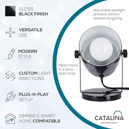 Catalina Lighting Multipurpose Spotlight Accent Lamp, Desk or Wall Mount Lamp for Office, Living Room, Dorm or Bedroom, Smart Home Compatible, Bulb Not Included, 7.5", Metallic Black