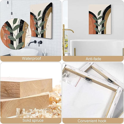 Boho Wall Art - Mid Century Modern Set of 3 Abstract Geometric Prints, Black Beige Terracotta, Framed Canvas Artwork for Living Room, Bathroom, Bedroom Decor