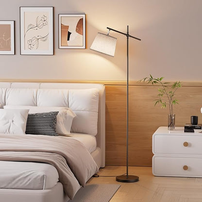 SIBRILLE Floor Lamp with Linen Shade, Dimmable Tall Standing Lamp with Remote Control & 3 Color Temperatures Bulb, Modern Swing Arm Floor Lamps for Living Room Bedroom Office Corner