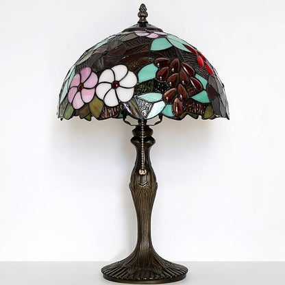 Tiffany Lamp Stained Glass Table Lamp 12 x 19” Grape Style Decorative Lamp Bedside Reading Light for Desk Living Room Bedroom Office Study Light Home Decor Gift