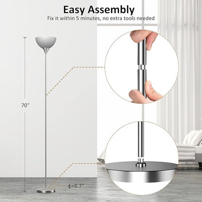 PESRAE Floor Lamp, Remote Control with 4 Color Temperatures, Torchiere Floor lamp for Bedroom, Standing Lamps for Living Room, Bulb Included (Brushed Nickel)