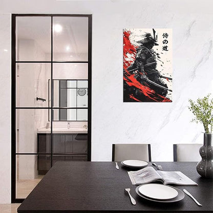 Japanese Bushido Wall Art Samurai Warrior Pictures Wall Decor Canvas Prints Armored Samurai Painting Poster Artwork Modern Home Decor Framed for Bedroom Living Room Office (28''W x 44''H)