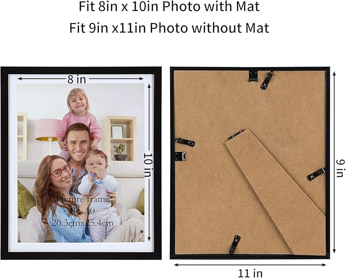 Giftgarden 8x10 Picture Frame with Mat Set of 10, 9x11 Frames Matted to 8” by 10” Photo or 9” x 11” Print without Mat, Multi Gallery Frames for Wall or Tabletop Display