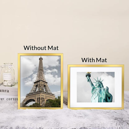 11x14 Picture Frame Set of 6, Display Pictures 8x10 with Mat or 11x14 Without Mat,Wall Gallery Photo Frames, Sleek Gold
