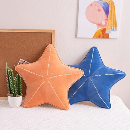 Starfish Shell Pillow Plush car Cushion Bedside Sofa Home furnishings Dormitory Office mat (19.6in, Star Blue)