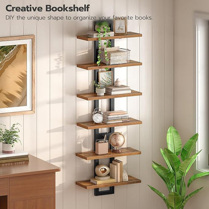 HOOBRO Floating Shelves, 15 Inch Wall Shelf Set of 3, Wall Mounted Storage Shelves 2-Tier, Hanging Bathroom Shelves, for Living Room, Bedroom, Bathroom, Kitchen, Rustic Brown and Black BF32BJP301