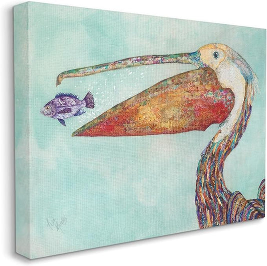 Stupell Industries 'Pelican with Purple Fish', Canvas Art, 30 x 24 Inches, Easy to Hang and Sturdy, Made in USA, by Lisa Morales