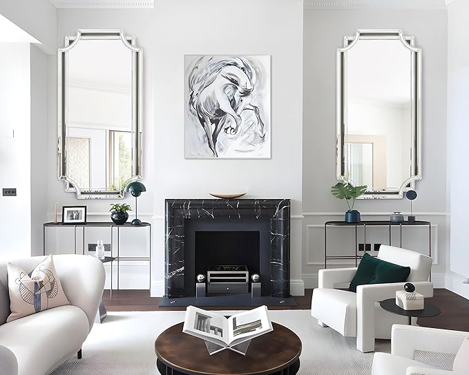 Chende 24" x 47" Large Mirror for Decor, Decorative Wall Mirror with Beveled Edge and Glass Pieces, Rectangle Wall Decor for Living Room, Bathroom, Bedroom, Dining Room, Horizontal/Vertical Hanging