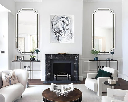 Chende 24" x 47" Large Mirror for Decor, Decorative Wall Mirror with Beveled Edge and Glass Pieces, Rectangle Wall Decor for Living Room, Bathroom, Bedroom, Dining Room, Horizontal/Vertical Hanging