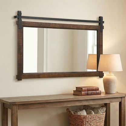 Besdomus Large Bathroom Rustic Mirror: 42"x28" Brown Barn Door Farmhouse Solid Cedar Wood Frame - Wall Decorative Mirror for Bedroom/Entryway/Bathroom - Modern Rustic Decor for Fashion-Conscious