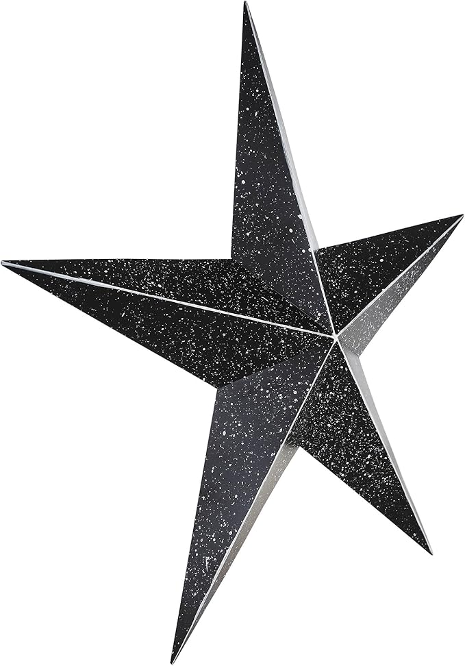 VHC Brands Patriotic Faceted Metal Star Black Wall Hanging 24x24, Independence Day Decor, American Star Design, Distressed Appearance Metal Wall Hanging, Star Shape, Country, Charcoal Black