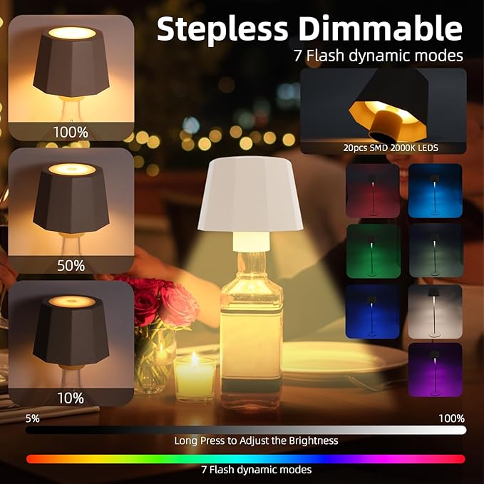 Modern 2-in-1 Table Lamp & Bottle Lamp, Pleated Metal Shade Touch Control Lamp | Adjustable Height, Warm Light & RGB, Stepless Dimming, Anti-Tip Design,Trapezoid,Beige