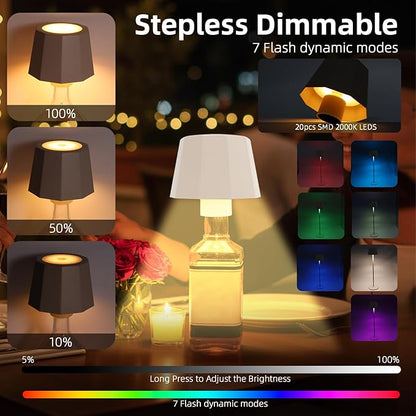Modern 2-in-1 Table Lamp & Bottle Lamp, Pleated Metal Shade Touch Control Lamp | Adjustable Height, Warm Light & RGB, Stepless Dimming, Anti-Tip Design,Trapezoid,Beige