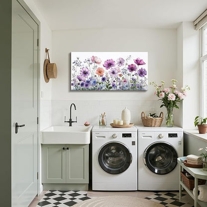 SERIMINO Large Wall Art, Floral Wall Art, Nature Wall Decor, Watercolor Purple Flowers Painting Prints, Botanical Canvas Pictures for Living Room Bedroom Bathroom Kitchen Rustic Farmhouse 20"x40"