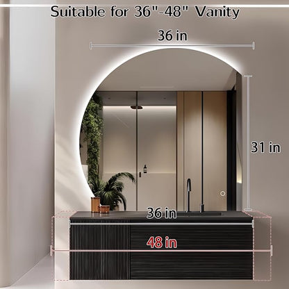 Niccy 36" LED Bathroom Mirror with Lights, Half Moon Led Mirrors, Irregular Backlit Mirrors for Entryway, Anti-Fog, Dimmable, Makeup Mirror, Explosion Proof, Round Lighted Vanity Mirrors, White Light