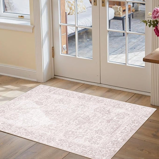 Rugxara 2x3 Door Mat Indoor Entrance, Washable Non Slip Kitchen Bathroom Rugs, Ultra-Thin Throw Small Rug for Front Door/Indoor Entrances, Pink
