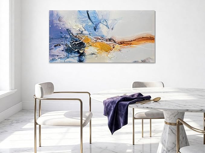 Ardemy Large Abstract Wall Art 40"x20" - Textured Canvas Painting in Blue Purple & Gold, Modern Artwork for Living Room, Bedroom, Dining Room & Home Office Decor
