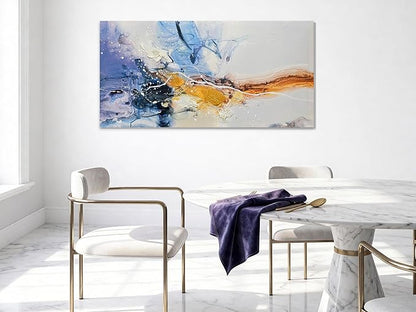 Ardemy Large Abstract Wall Art 40"x20" - Textured Canvas Painting in Blue Purple & Gold, Modern Artwork for Living Room, Bedroom, Dining Room & Home Office Decor