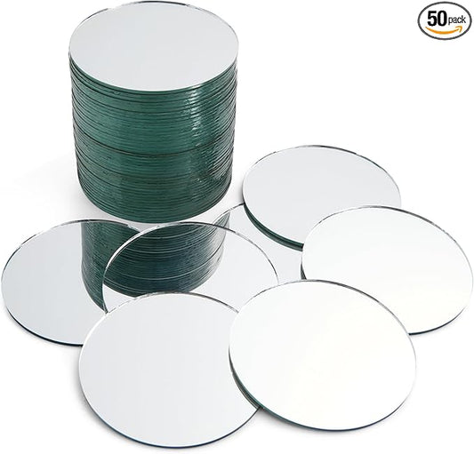 Juvale Glass Mirror Tiles for Crafts - 3 in, Round, Transparent, 50-Pack - Craft Mirrors for DIY & Home Decor