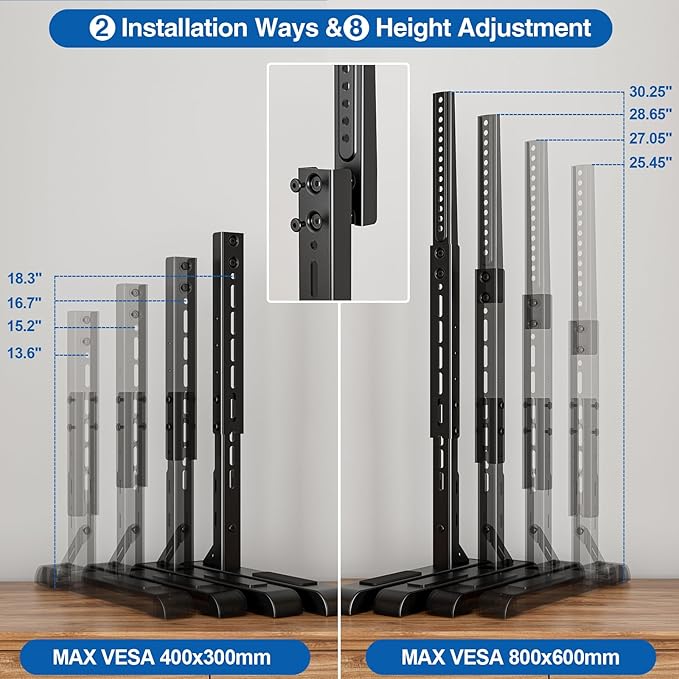 Universal TV Stand for 19-75 Inch LCD LED TVs, Height Adjustable TV Legs Replacement Hold up to 110 lbs, Table Top TV Stand Base, Max VESA 800X600mm