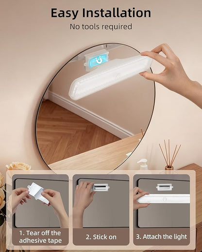 EZVALO Wireless Makeup Light 1 Pack, Vanity Lights for Mirror, Bathroom Vanity Light, Rechargeable, 3 Color Temperatures, Stepless Dimming, Touch Control, Adjustable Angle, Women's Gifts