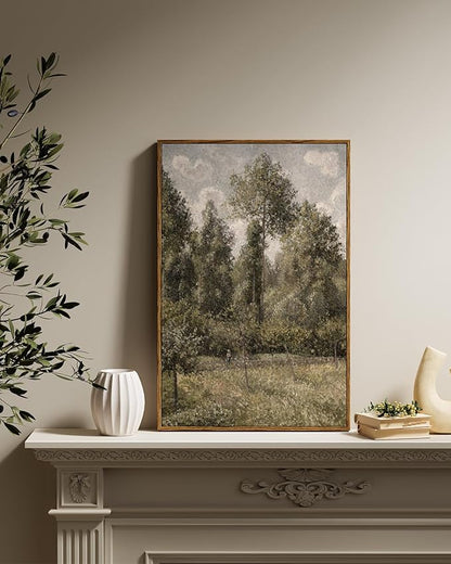 InSimSea Framed Canvas Prints Art Vintage Decor, Room Decor Large Artwork for Wall Poplars, Éragny Vintage Painting Prints Office Kitchen Bathroom Decoration, 16"x24"