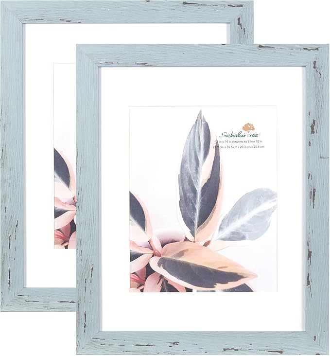 Blue 11x14 Picture Frame set of 2, Display 11x14 without Mat or 8x10 with Mat，Wall Gallery Photo Frames