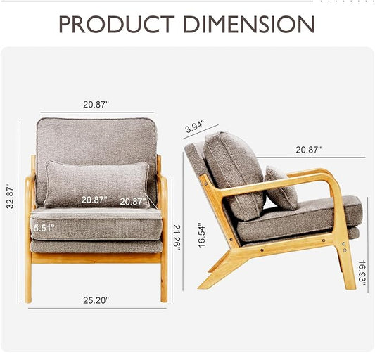 MALOL Accent Chair Set of 2 with Solid Wood Frame, Mid-Century Relaxing Armchair Lumbar Pillow& Soft Cushion, Reading Leisure Chair for Living Room, Bedroom, Waiting Room-Grey