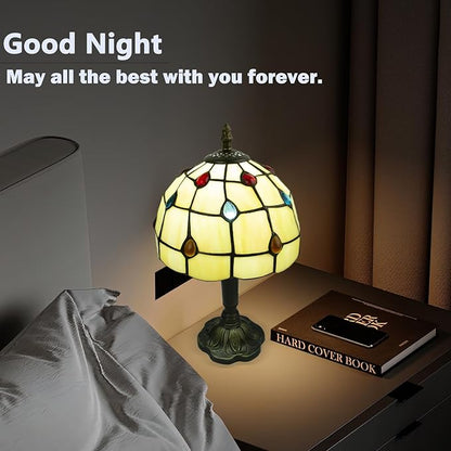 Tiffany Style Table Lamp, 3 Color Temperatures Bedside Lamp, 8 Inch Stained Glass Desk Light for Home Office Bedroom Living Room (Phoenix Tail Pattern)