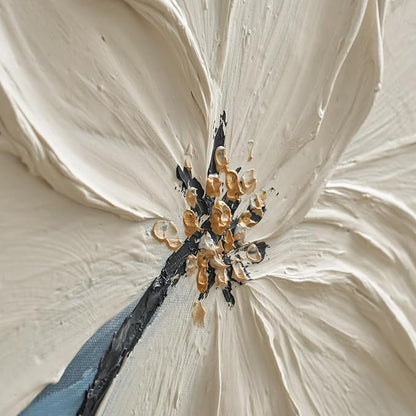 JUHOME Abstract Floral Wall Art – 24x36 Original Hand-Painted White Textured Flower Oil Painting, Modern Vertical Canvas Wall Decor Minimalist Canvas Wall Art for Living Room Bedroom Office