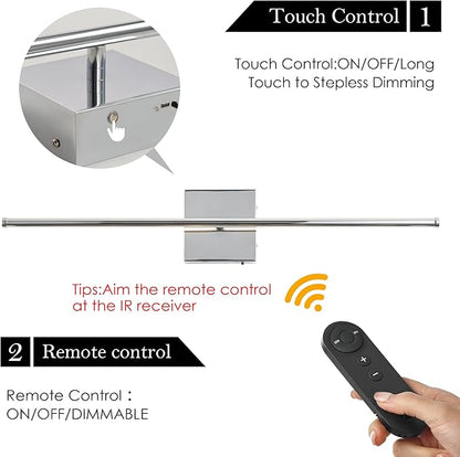 KARTOOSH Battery Operated Wall Sconces with Remote Control, Dimmable Wall Sconces Set of Two, 350°Rotate, 3000K LED Chrome Wireless Wall Light for Living Room, Hallway, Bedroom, 28.3 Inch (2 Pack)