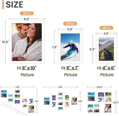 upsimples 10 Pack Picture Frames Collage Wall Decor for Mounting or Tabletop Display, Photo Gallery Frame Set for Family, Multi Sizes Including 8x10, 5x7, 4x6, White