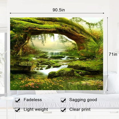 Llamazing Forest Landscape Natural Tapestry - Home Decor for Living Room Bedroom - Magic Curtain (Sunlight&Creek, 90.5''L70.8''W) XGXL