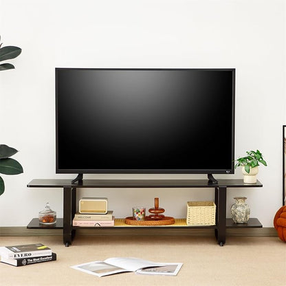 Bamboo TV Stand for TVs up to 65", Accent Entertainment Center with Storage, Media Console Table with Shelf, Modern TV Stand for Living Room, Bedroom, 54.3"(L), Black