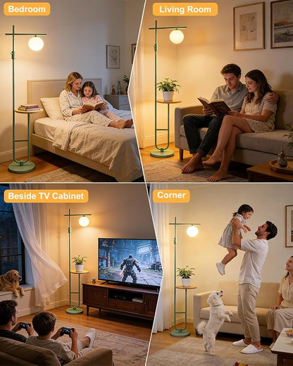 Lightdot Floor Lamps with Storage Table 66IN Black Dimmable, Modern Standing Tall Lamp with Milky White Globe Lampshade, Cross-Shaped Lamp Head and U-Pole Base Style for Living Room/Bedroom/Office