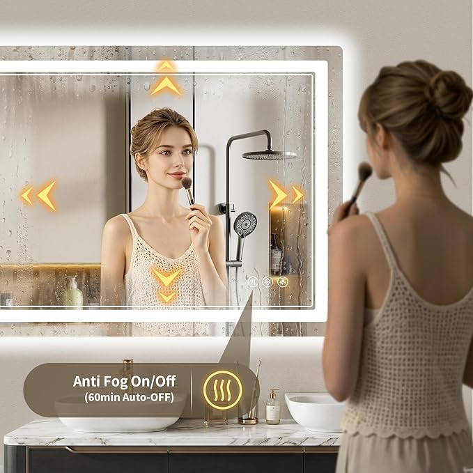 24"x48" LED Bathroom Mirror with Lights, Backlit + Front Lit, Anti-Fog, Lighted Bathroom Mirror for Wall, HD Shatterproof Tempered Glass, Dimmable, Memory Function (Horizontal/Vertical)