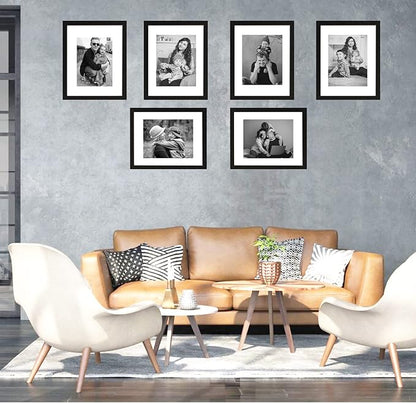 8x10 Picture Frame Black Set of 6,Display Pictures 5x7 with Mat or 8x10 Without Mat for Wall Mounting or Table Top Display, Photo Frames Collage for Wall