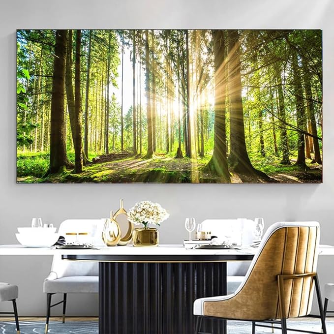 Yxbhhym-Landscape Tree Canvas Wall Art Décor Spring Forest Picture Painting Natural Sun Prints Art Green Room Decor Sunset Poster Living Room Wall Decor Bedroom Artwork for Walls Office Decorations