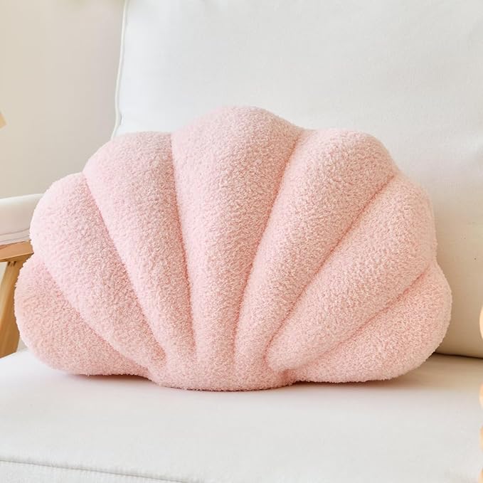 Lfsaaj Pink Seashell Throw Pillows, Shell Shaped Throw Pillows, 18 Inch Soft Home Decorative Pillow Plush Cushion for Bed Couch Living Sofa Room Decor Accent Throw Pillow (Pink 18Inch)